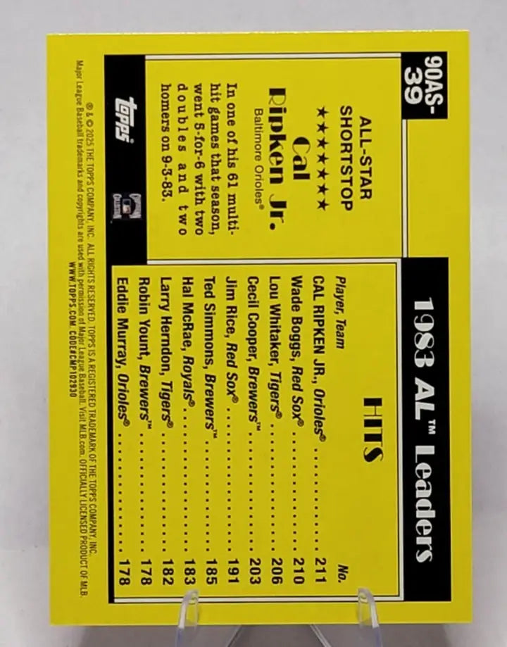 Cal Ripken Jr. trading card from 2025 Topps Series 2 Orioles collection