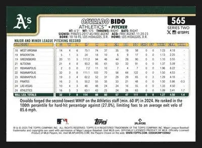 2025 Topps Series 2 Osvaldo Bido #565 Athletics - Baseball Card Single