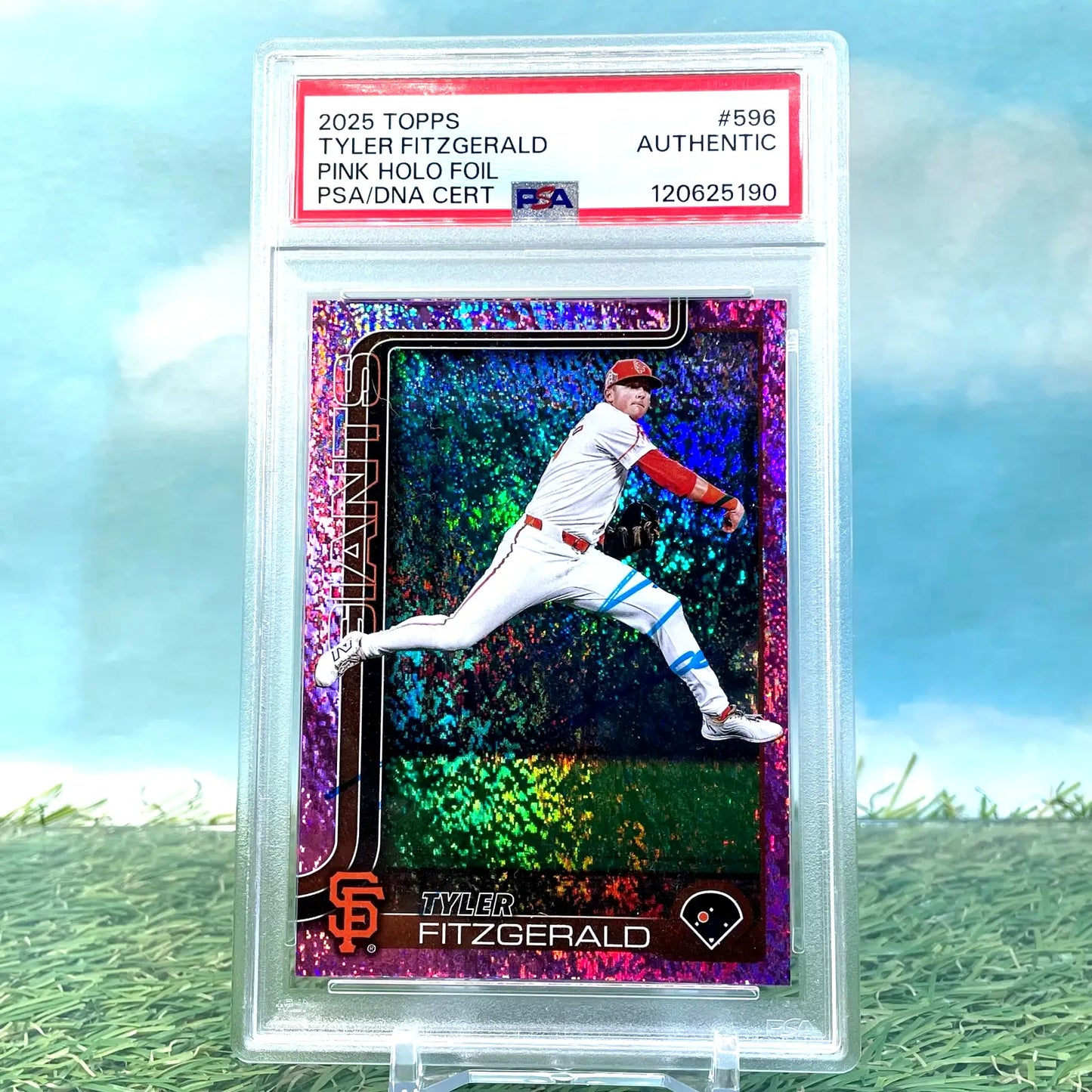 2025 Topps Series 2 Pink Holo Foil Tyler Fitzgerald #596 PSA DNA IP AUTO