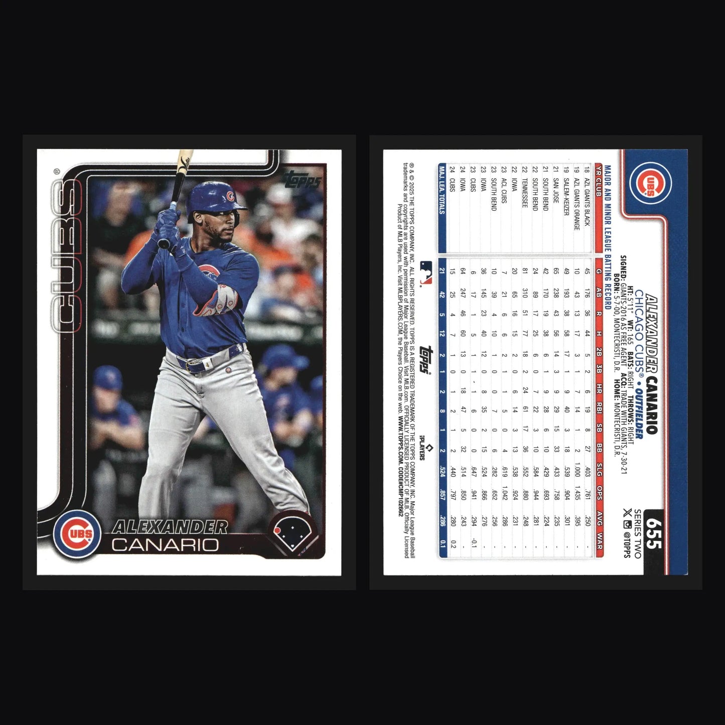 2025 Topps Series Two #655 Alexander Canario Chicago Cubs - Baseball Card Single