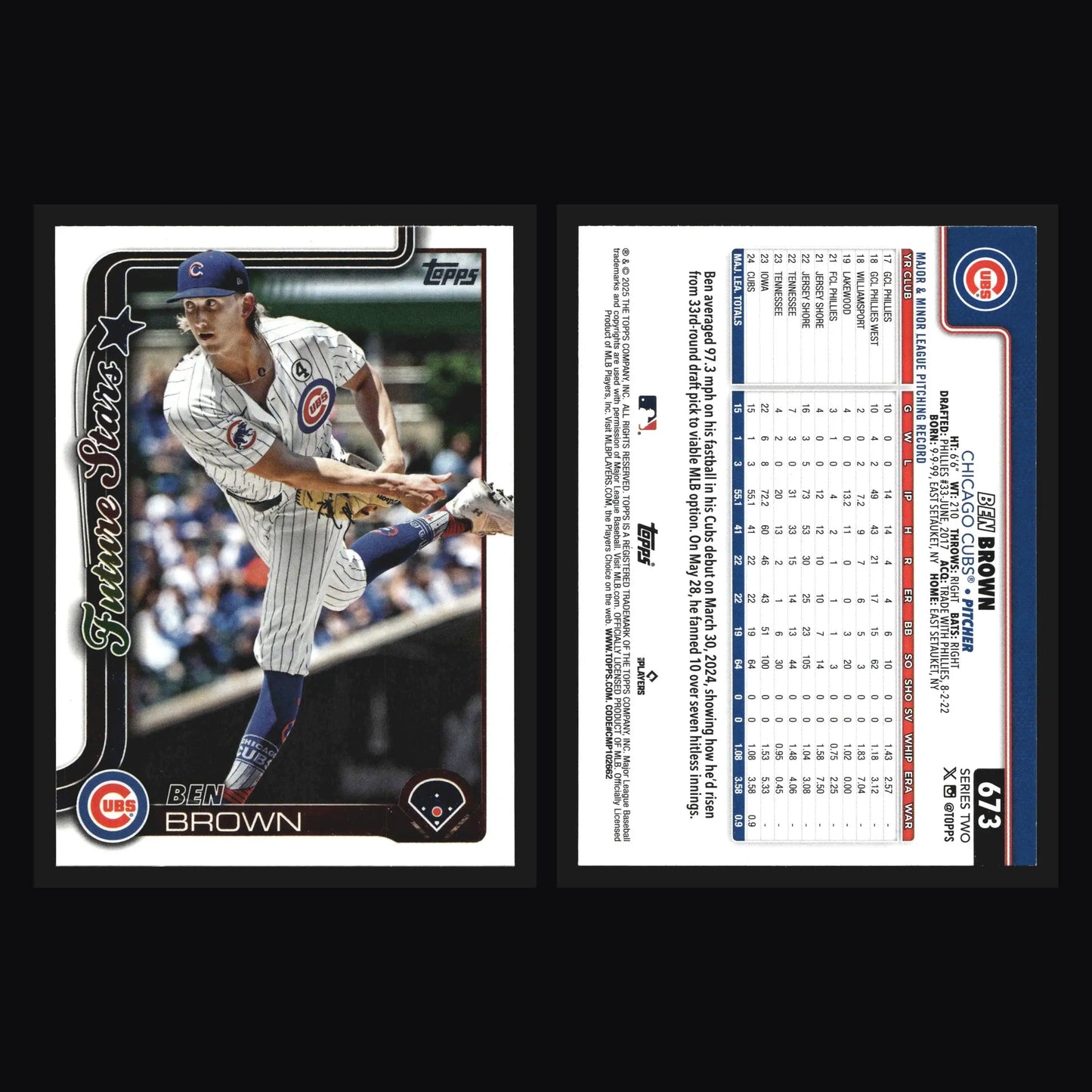 2025 Topps Series Two #673 Ben Brown Future Stars Chicago Cubs - Baseball Card Single