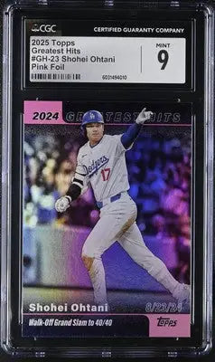 A graded 2025 Topps Shohei Ohtani foil greatest hits baseball card CGC 9