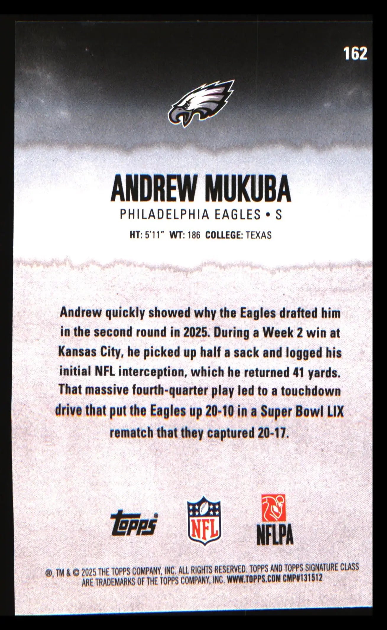 2025 Topps Signature Class #162 Andrew Mukuba Rookie Rookie - Football Card Single