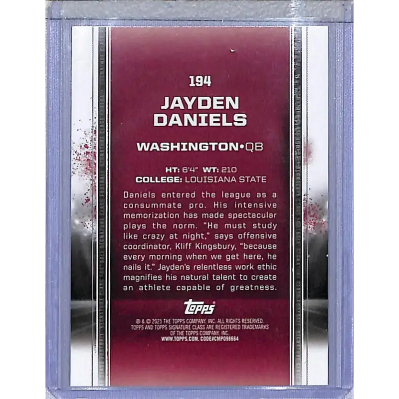 2025 Topps Signature Class #194 Jayden Daniels NM-MT Washington Commanders - Football Card Single