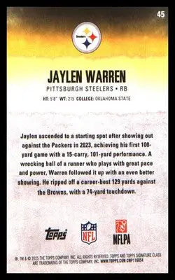 2025 Topps Signature Class #45 Jaylen Warren - Football Card Single
