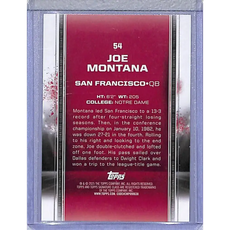 2025 Topps Signature Class #54 Joe Montana NM-MT San Francisco 49ers - Football Card Single