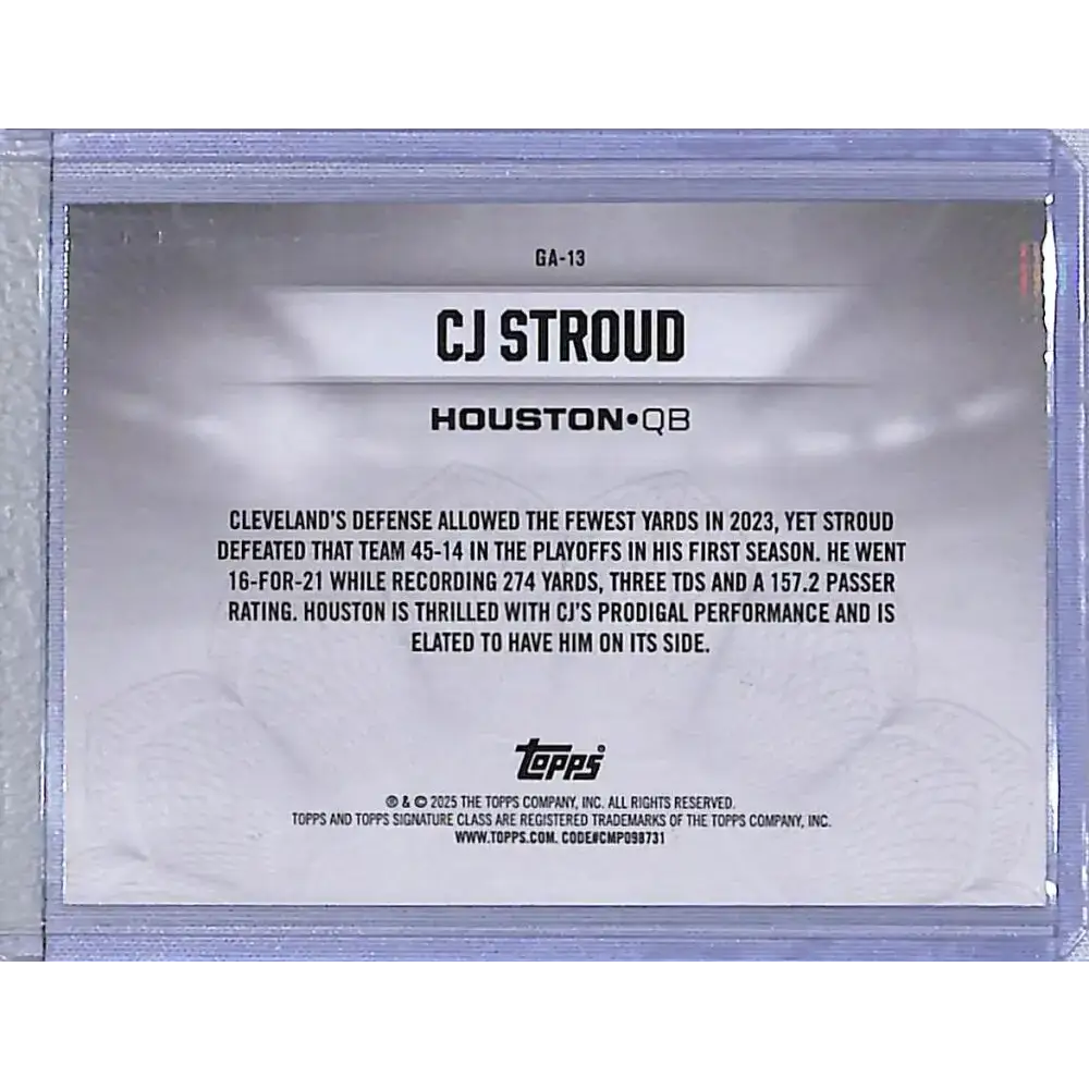 2025 Topps Signature Class Gridiron Ambassadors #GA-13 CJ Stroud NM-MT Houston Texans - Football Card Single