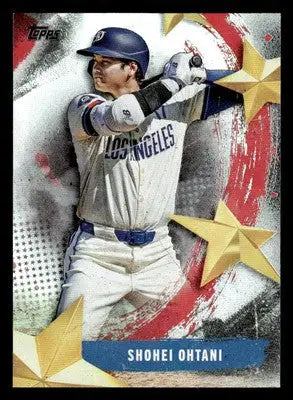 Baseball trading card of Shohei Ohtani in Dodgers uniform from 2025 Topps Shohei Ohtani Stars