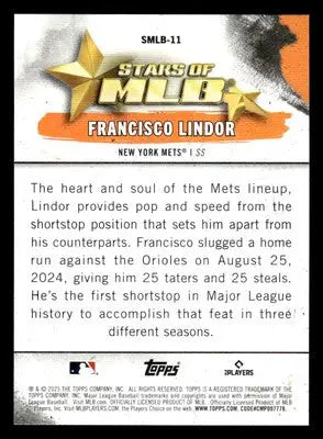 2025 Topps #SMLB-11 Francisco Lindor Stars of MLB - Baseball Card Single