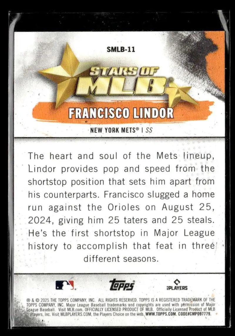 2025 Topps #SMLB-11 Francisco Lindor Stars of MLB - Baseball Card Single