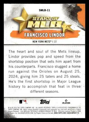 2025 Topps #SMLB-11 Francisco Lindor Stars of MLB - Baseball Card Single