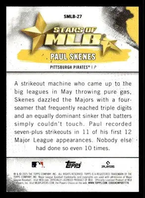 Baseball trading card of Paul Skenes from 2025 Topps Stars of MLB series