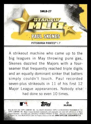 Baseball trading card of Paul Skenes from 2025 Topps Stars of MLB series