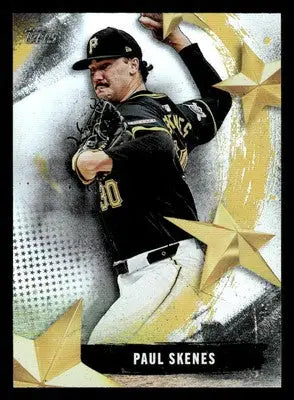 Baseball trading card featuring Paul Skenes from the Pittsburgh Pirates in 2025 Topps Skenes Stars of MLB