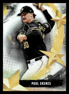 Baseball card of Paul Skenes in Pittsburgh Pirates uniform from 2025 Topps Stars of MLB