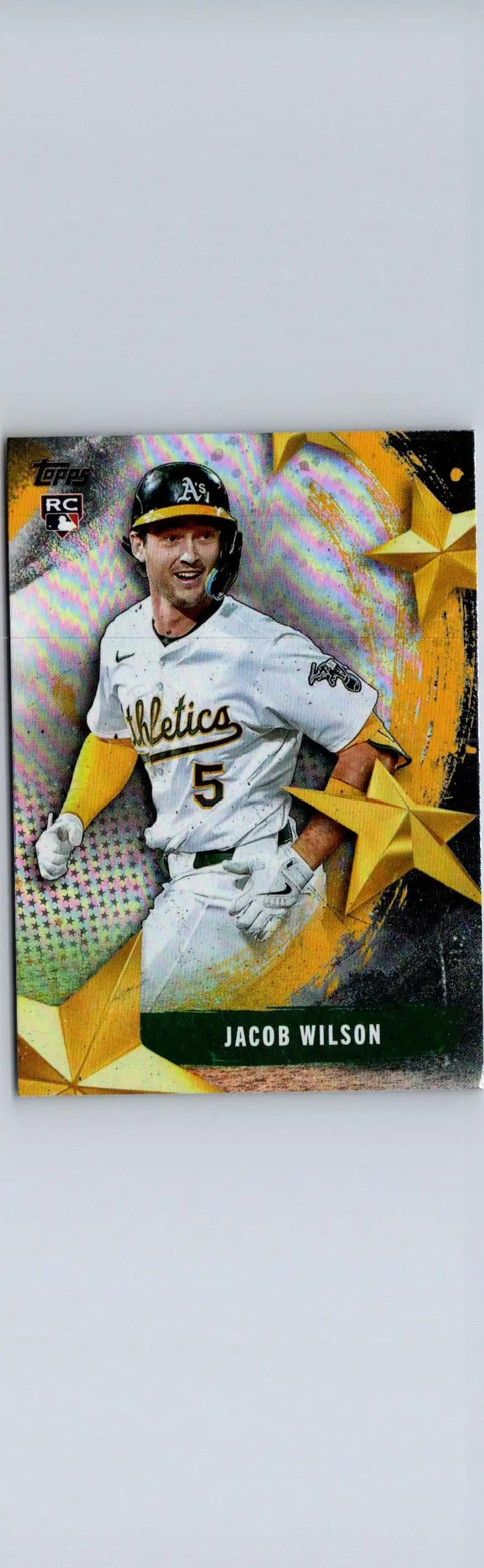 Baseball trading card of Jacob Wilson Stars of MLB with starry abstract background