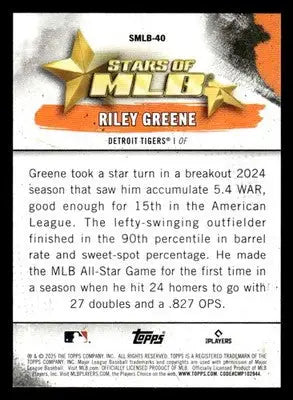 2025 Topps #SMLB-40 Riley Greene Stars of MLB - Baseball Card Single