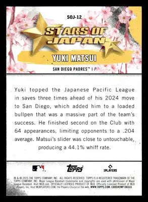 2025 Topps #SOJ-12 Yuki Matsui Stars of Japan - Baseball Card Single