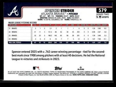 2025 Topps Spencer Strider #579 Rainbow Foil Atlanta Braves