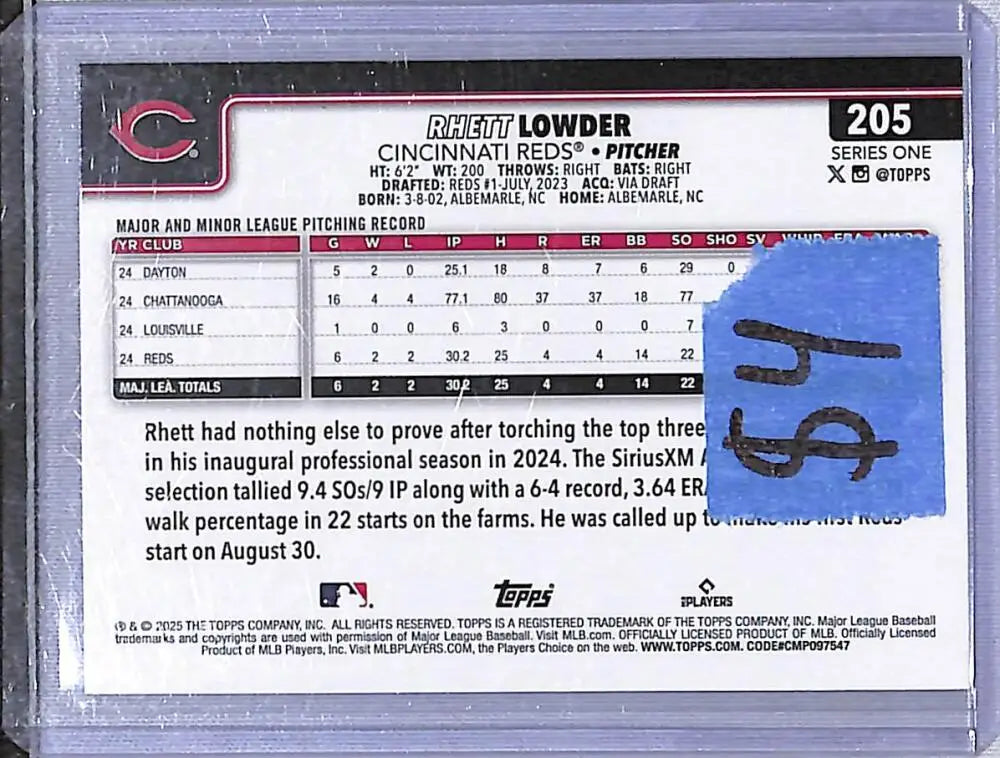 2025 Topps Spring Training #205 Rhett Lowder NM-MT RC Rookie Cincinnati Reds