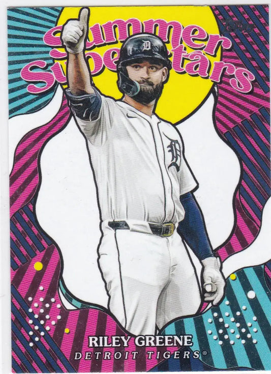 Baseball trading card featuring Riley Greene Summer Superstars Detroit Tigers 2025 Topps