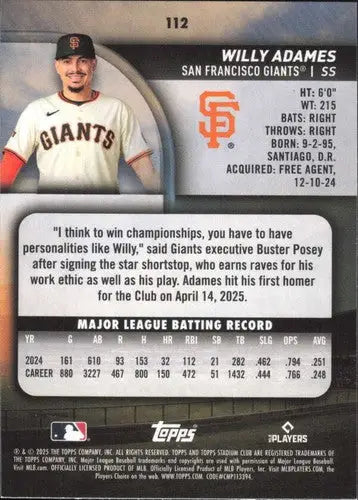 2025 Topps Stadium Club #112 Willy Adames NM Near Mint Giants ID:82668 - Baseball Card Single