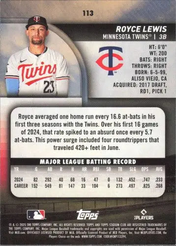 2025 Topps Stadium Club #113 Royce Lewis NM Near Mint Twins ID:82669 - Baseball Card Single