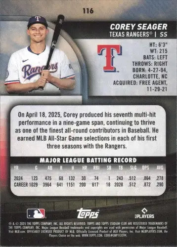 2025 Topps Stadium Club #116 Corey Seager NM Near Mint Rangers ID:82670 - Baseball Card Single