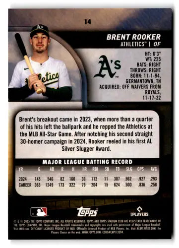 2025 Topps Stadium Club #14 Brent Rooker EX/NM ID:82645 - Baseball Card Single