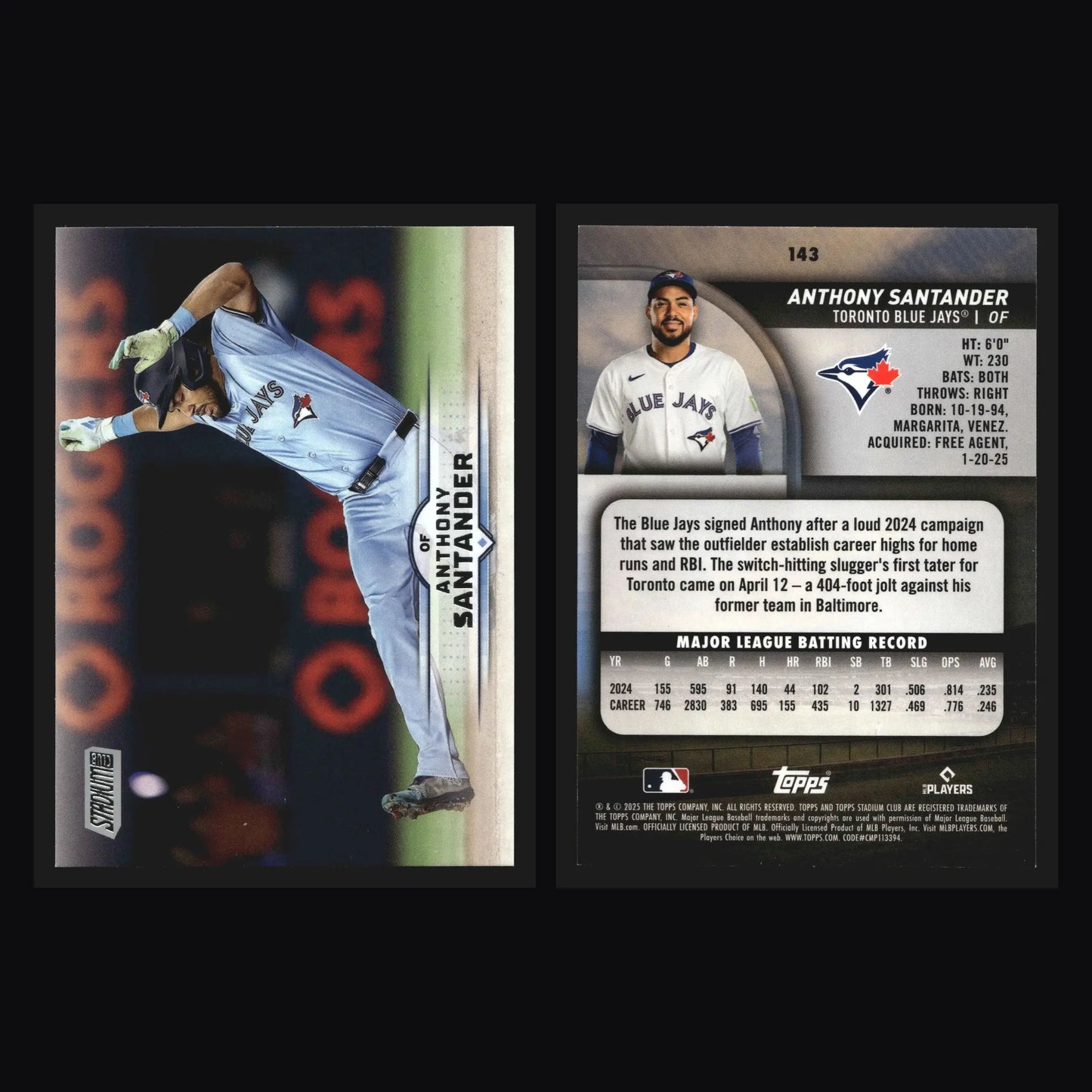 2025 Topps Stadium Club #143 Anthony Santander Toronto Blue Jays
