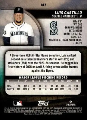 2025 Topps Stadium Club #147 Luis Castillo NM-MT Mariners ID:81931 - Baseball Card Single