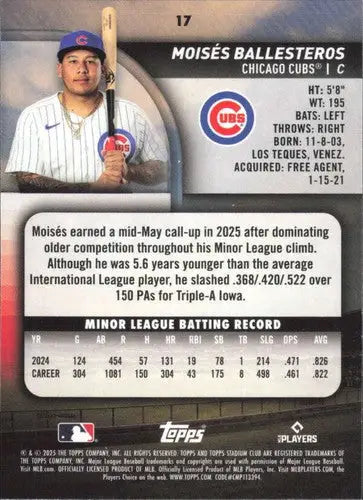 2025 Topps Stadium Club #17 Moises Ballesteros NM Near Mint RC Rookie C ID:82646 - Baseball Card Single