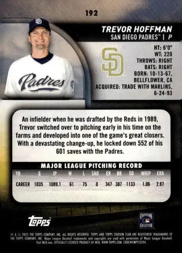2025 Topps Stadium Club #192 Trevor Hoffman NM Near Mint Padres ID:82681 - Baseball Card Single