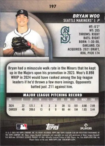 2025 Topps Stadium Club #197 Bryan Woo NM-MT Mariners ID:81934 - Baseball Card Single
