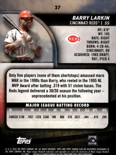 2025 Topps Stadium Club #27 Barry Larkin NM Near Mint Reds ID:82647 - Baseball Card Single