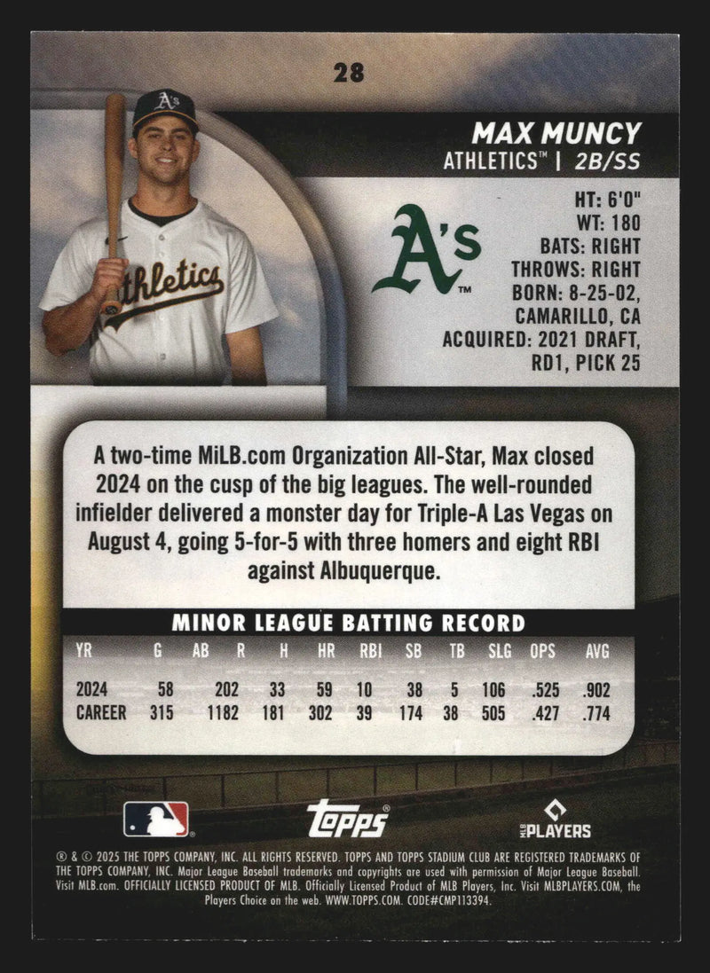 2025 Topps Stadium Club #28 Max Muncy Athletics RC - Baseball Card Single