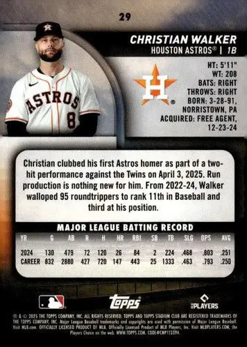 2025 Topps Stadium Club #29 Christian Walker NM Near Mint Astros ID:82648 - Baseball Card Single