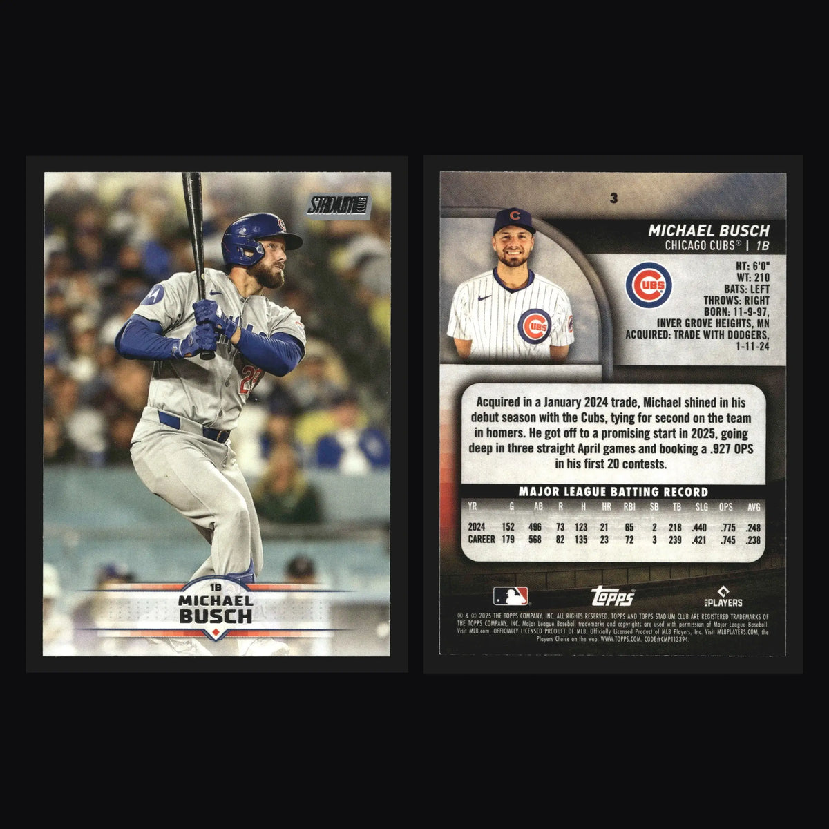 2025 Topps Stadium Club #3 Michael Busch Chicago Cubs - Baseball Card Single
