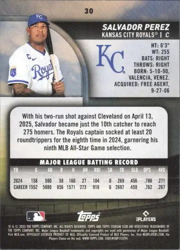 2025 Topps Stadium Club #30 Salvador Perez NM Near Mint Royals ID:82649 - Baseball Card Single