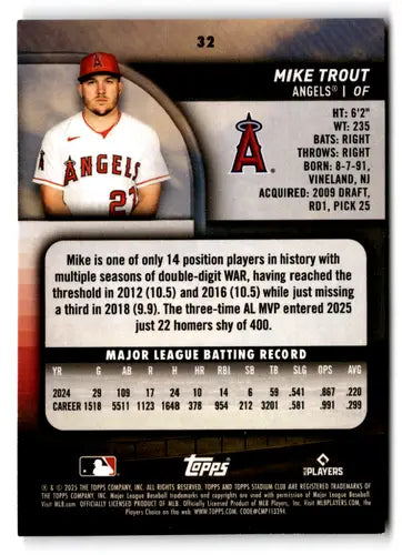 2025 Topps Stadium Club #32 Mike Trout EX/NM Angels ID:82650 - Baseball Card Single