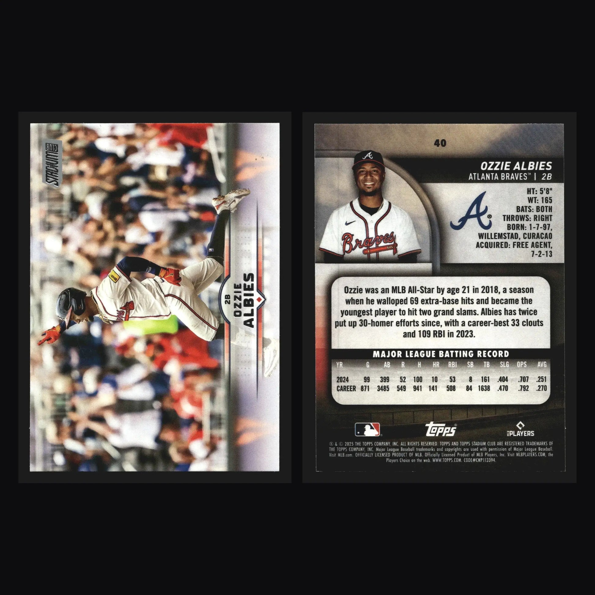 2025 Topps Stadium Club #40 Ozzie Albies Atlanta Braves