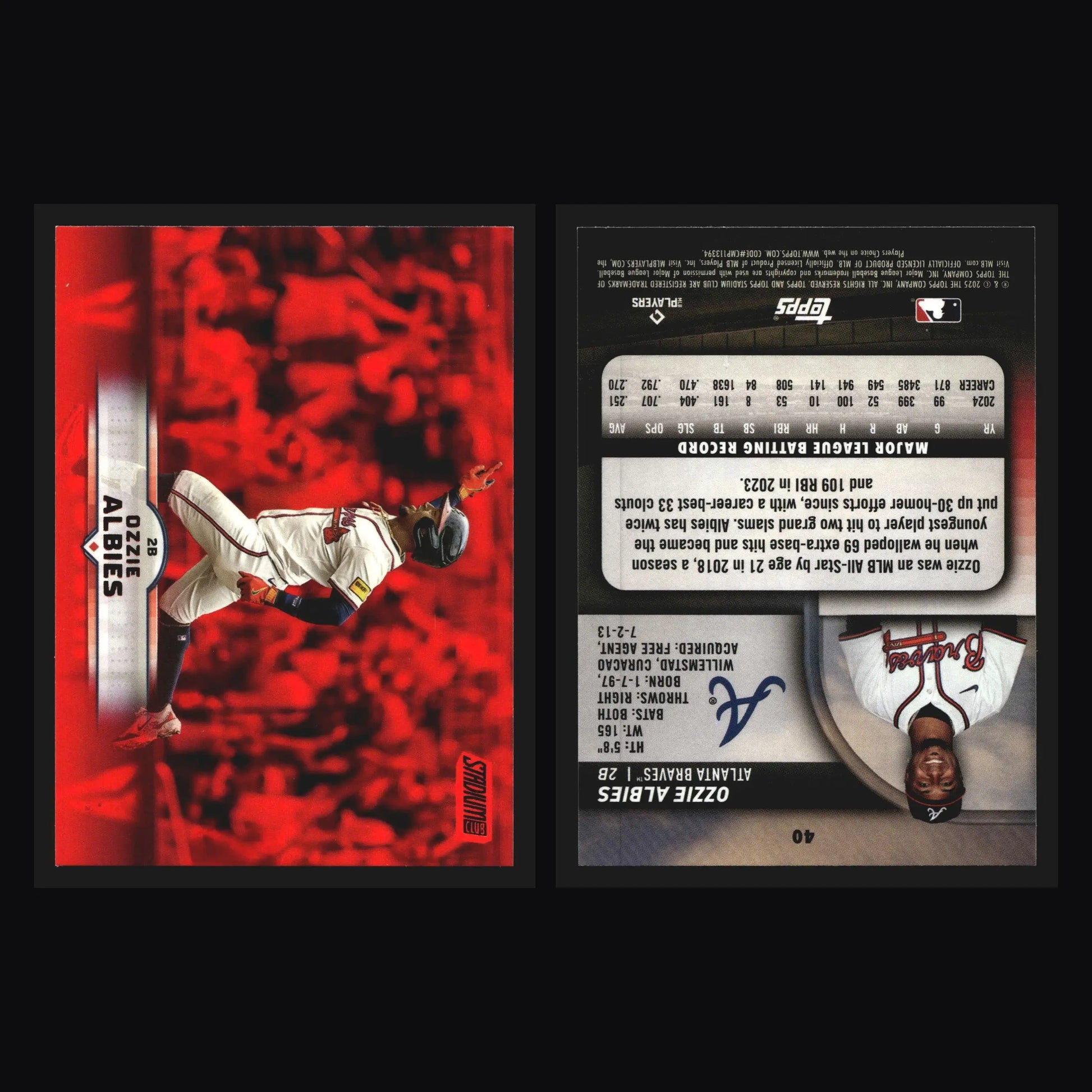 2025 Topps Stadium Club #40 Ozzie Albies Red Foil Parallel Atlanta Braves
