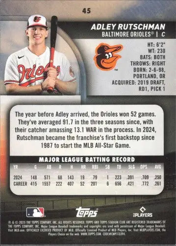 2025 Topps Stadium Club #45 Adley Rutschman NM Near Mint Orioles ID:82655 - Baseball Card Single