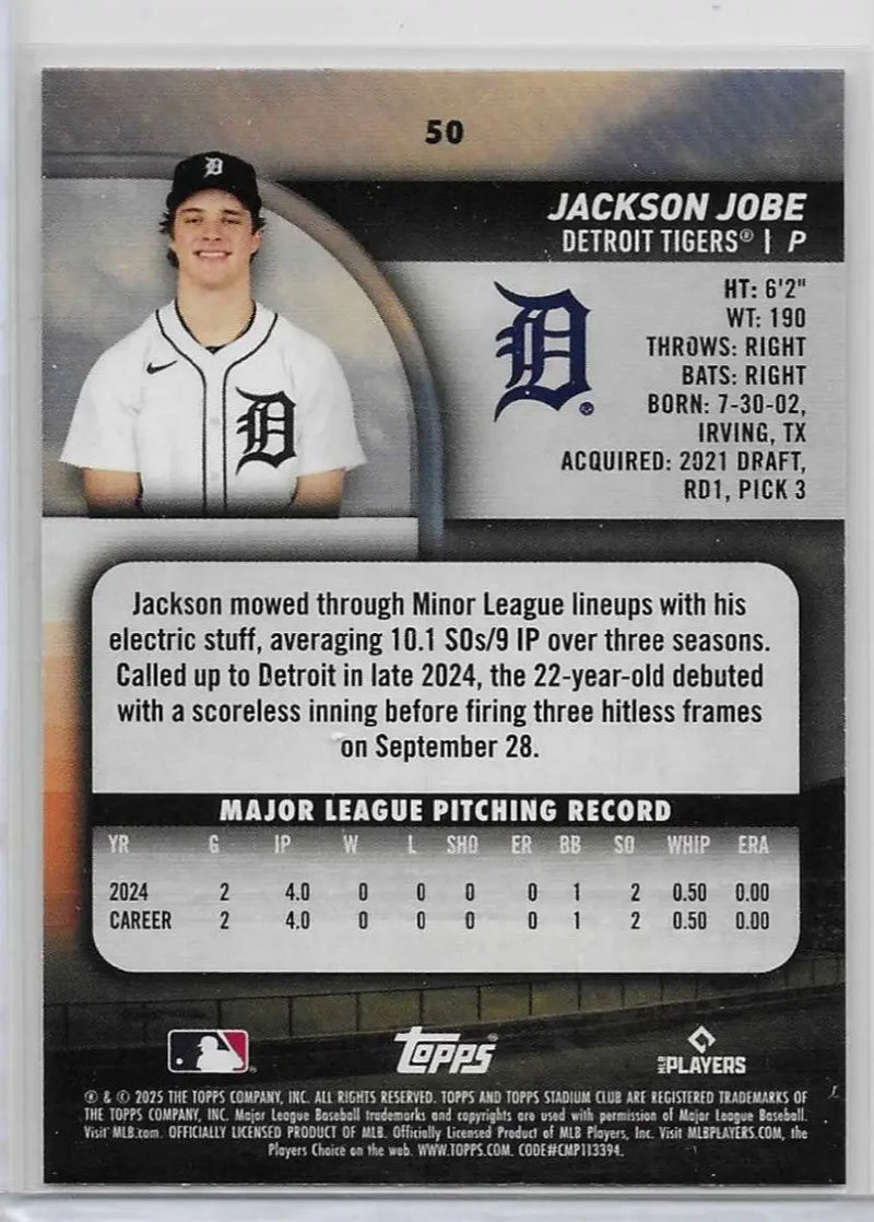 2025 Topps Stadium Club 50 Jackson Jobe Detroit Tigers RC C-54 - Baseball Card Single
