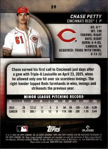 2025 Topps Stadium Club #59 Chase Petty EX/NM RC Rookie Reds ID:82657 - Baseball Card Single
