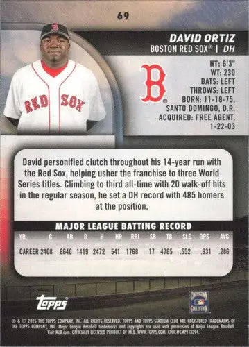 2025 Topps Stadium Club #69 David Ortiz NM Near Mint Red Sox ID:82661 - Baseball Card Single