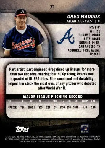 2025 Topps Stadium Club #71 Greg Maddux NM Near Mint Braves ID:82662 - Baseball Card Single