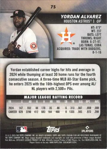 2025 Topps Stadium Club #75 Yordan Alvarez NM Near Mint Astros ID:82663 - Baseball Card Single