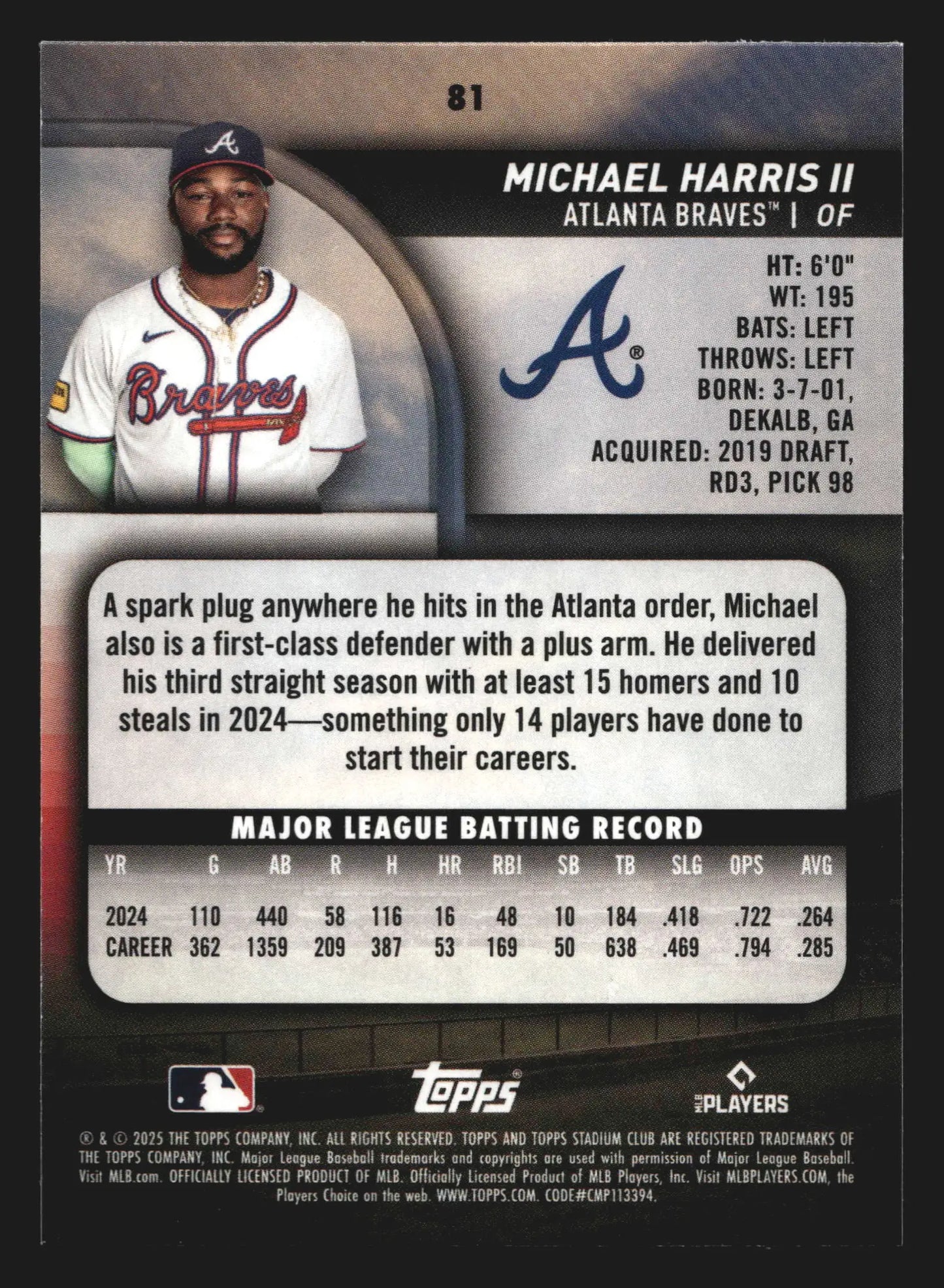 2025 Topps Stadium Club #81 Michael Harris II Atlanta Braves