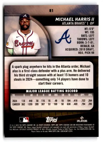2025 Topps Stadium Club #81 Michael Harris II EX/NM Braves ID:82665 - Baseball Card Single